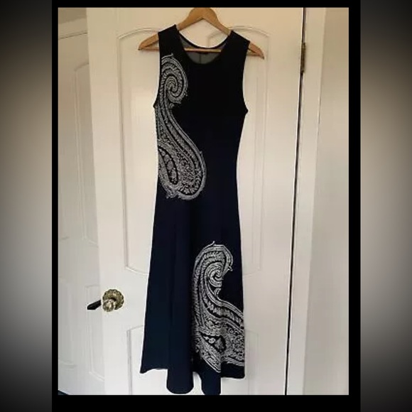 Etro Placed Paisley Knit Midi Sleeveless Dress Navy White New Size 40 US 4 $2165 - Picture 12 of 16